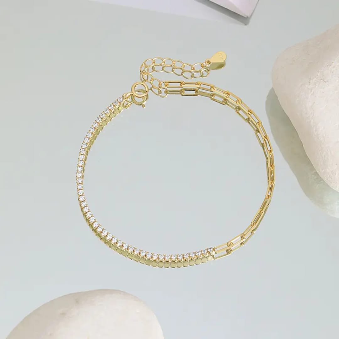 Thin Link Chain and Diamond Bracelet