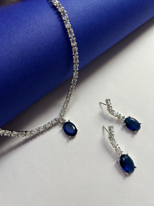 Deep Blue Crystal AD Set ( Necklace and Earring )