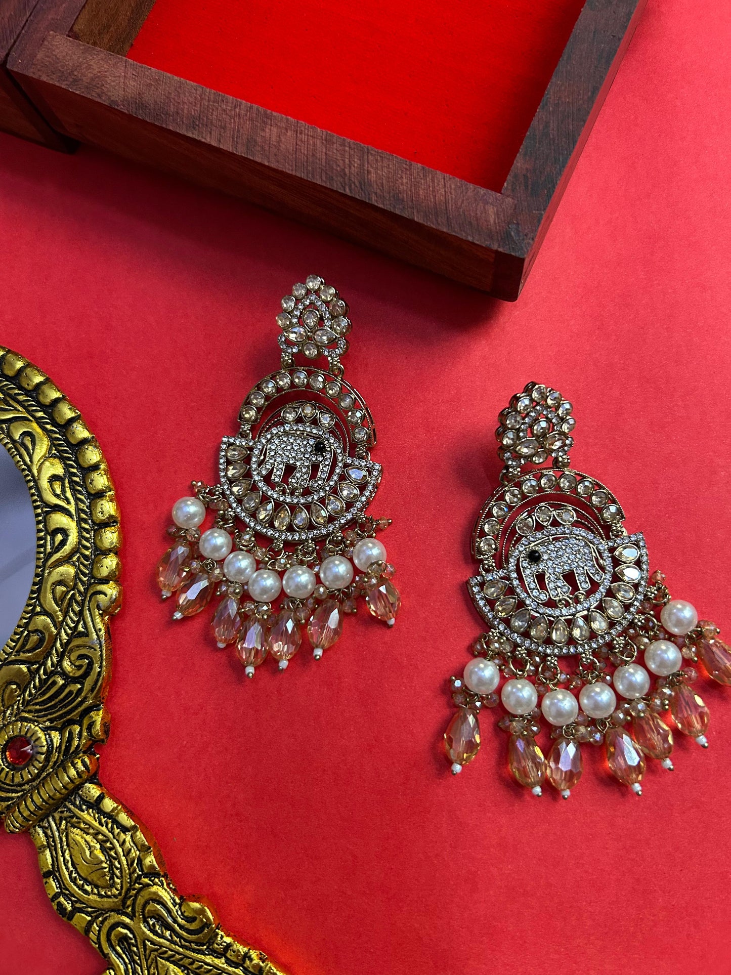 Elephant Zircon Champagne Gold Droplets Traditional Earrings