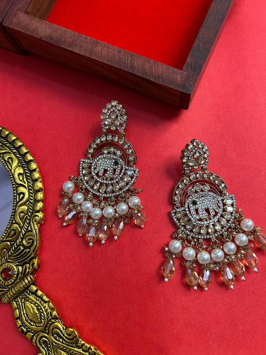 Elephant Zircon Champagne Gold Droplets Traditional Earrings