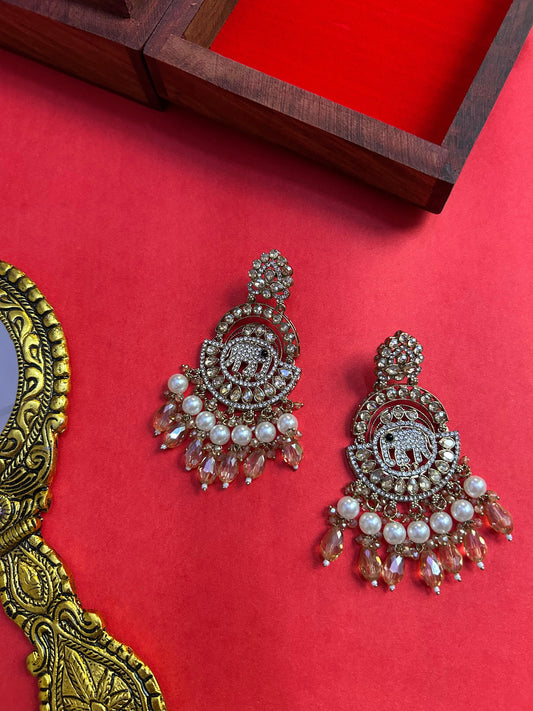 Elephant Zircon Champagne Gold Droplets Traditional Earrings