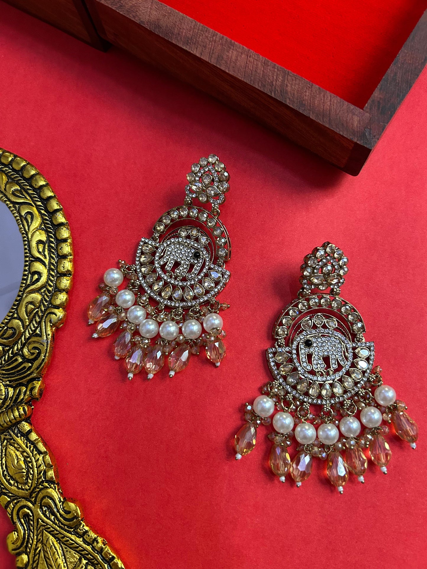 Elephant Zircon Champagne Gold Droplets Traditional Earrings
