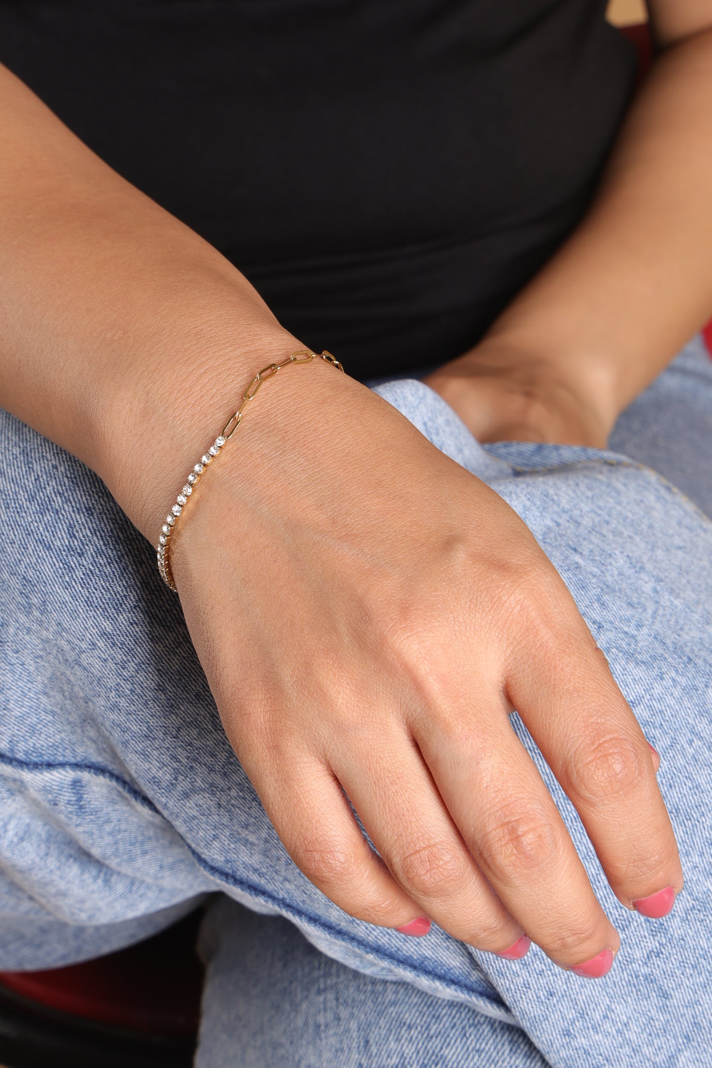 Thin Link Chain and Diamond Bracelet