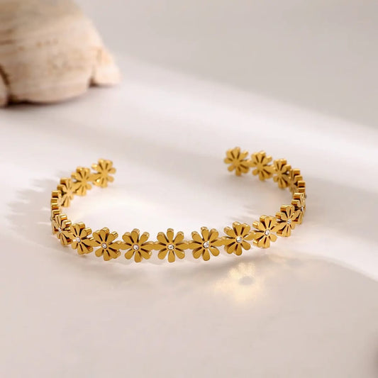 Flower Gold Cuff Bracelet