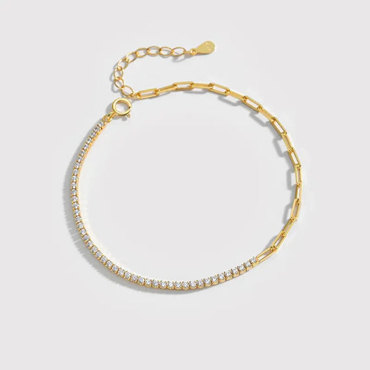 Thin Link Chain and Diamond Bracelet