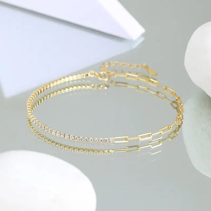 Thin Link Chain and Diamond Bracelet