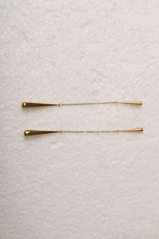 Gold Water Drop Tessel Earrings