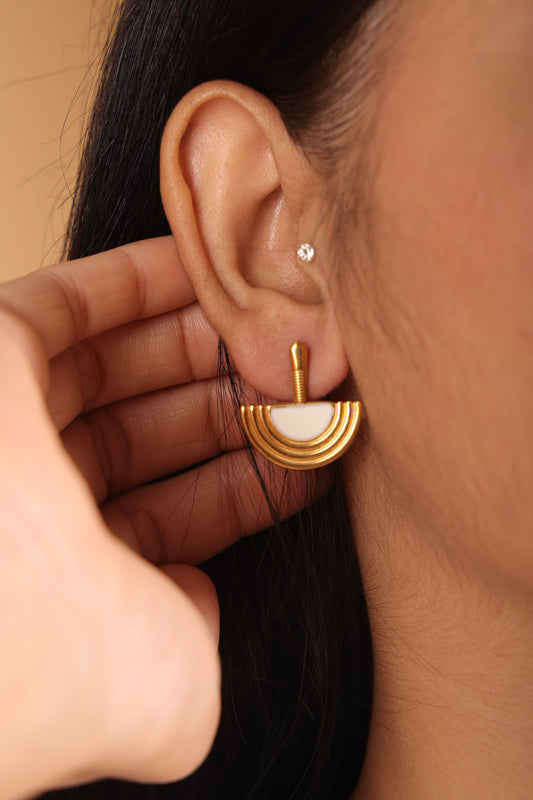 Modern White and Gold Semi Circle Earring