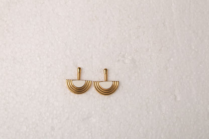 Modern White and Gold Semi Circle Earring