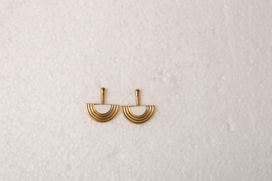 Modern White and Gold Semi Circle Earring