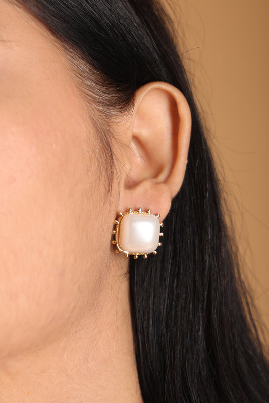 Simple Square White Pearl Stud Earring