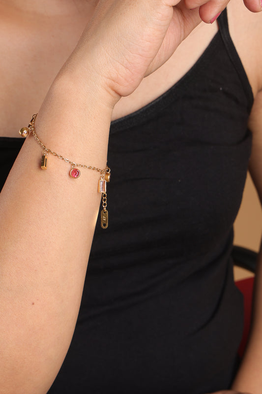 Multi Crystal Charmed Bracelet